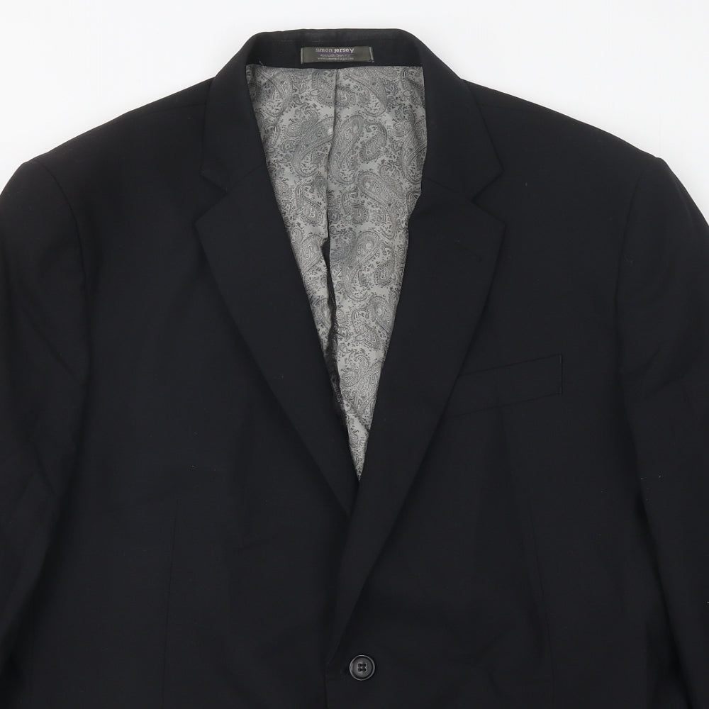 Simon Jersey Mens Black Polyester Jacket Suit Jacket Size 42