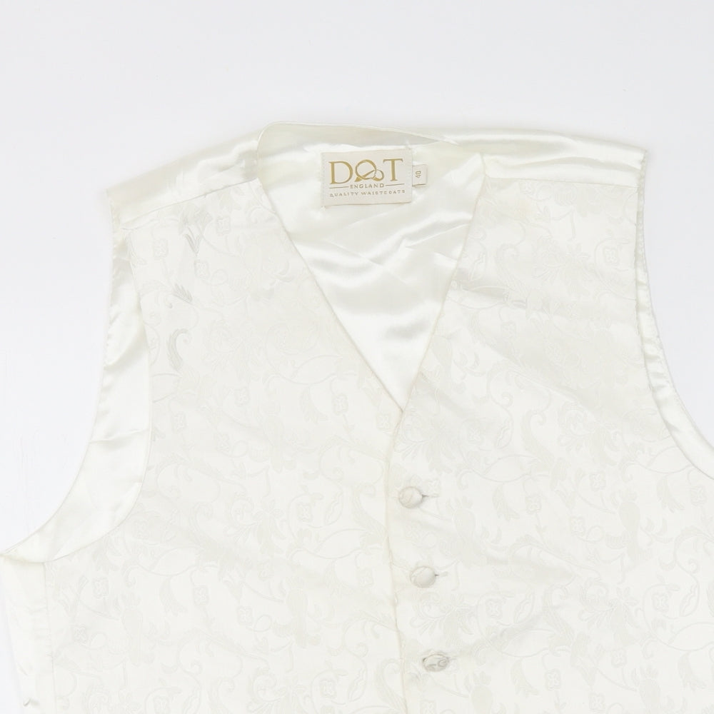 Dot Mens White Floral Polyester Jacket Suit Waistcoat Size 40