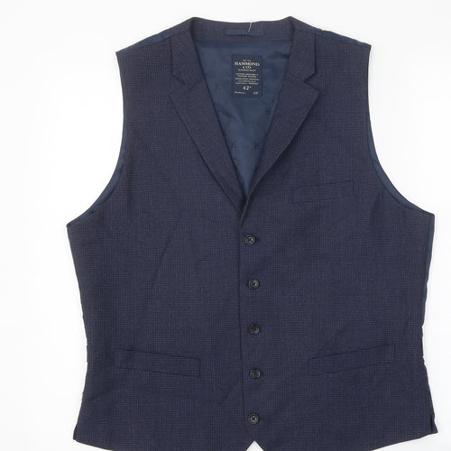 Hammond & Co Mens Blue Geometric Gilet Waistcoat Size 42 Button