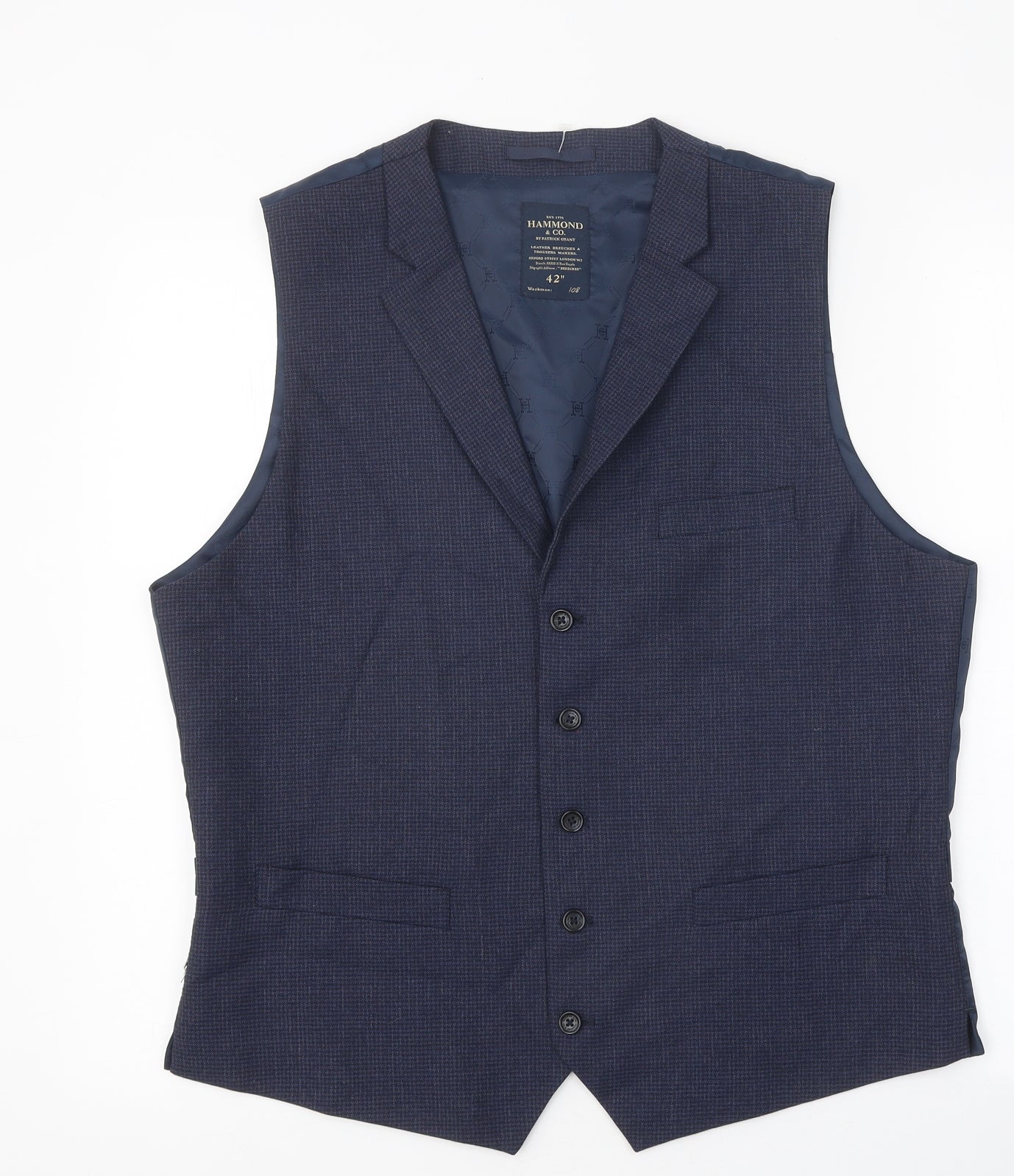 Hammond & Co Mens Blue Geometric Gilet Waistcoat Size 42 Button