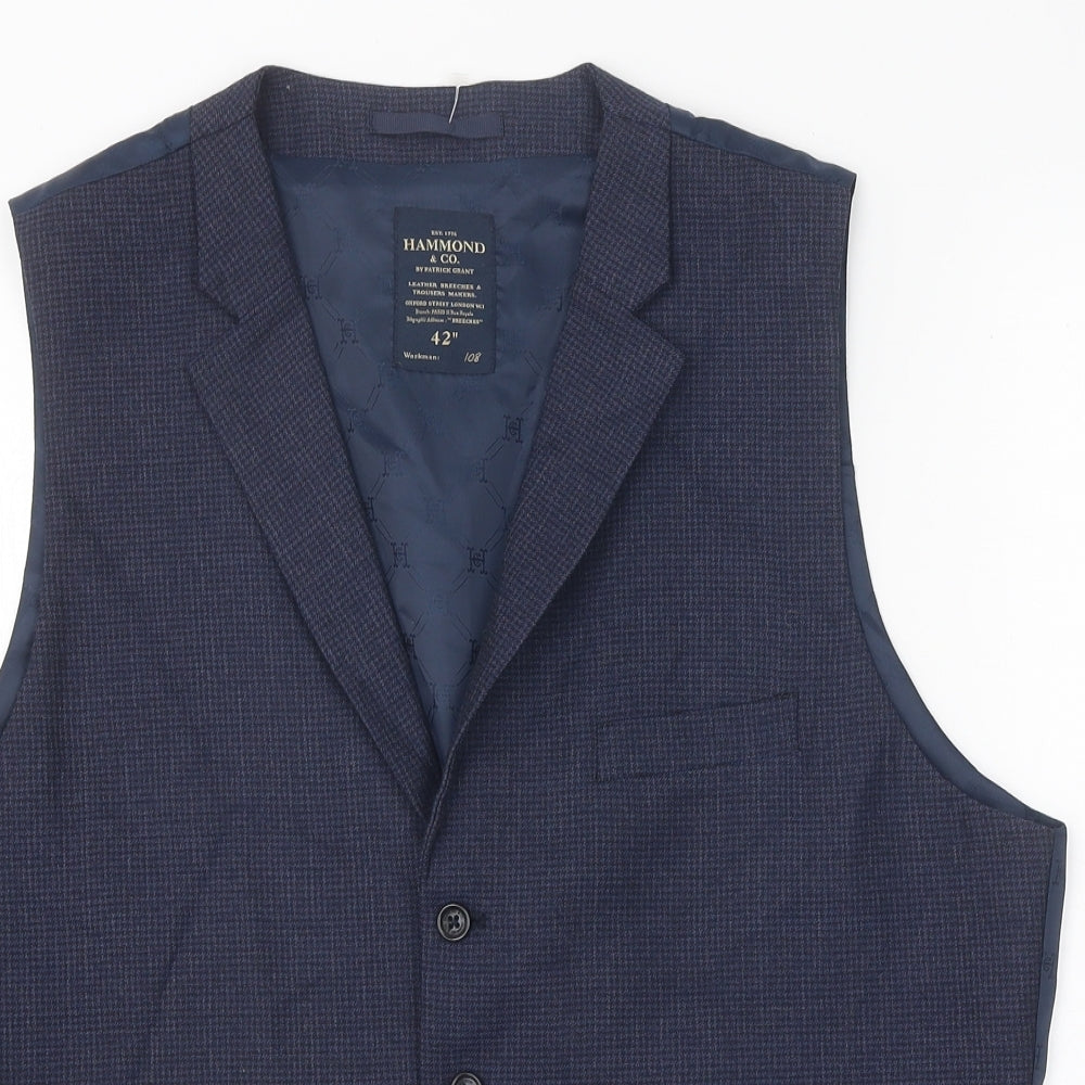 Hammond & Co Mens Blue Geometric Gilet Waistcoat Size 42 Button