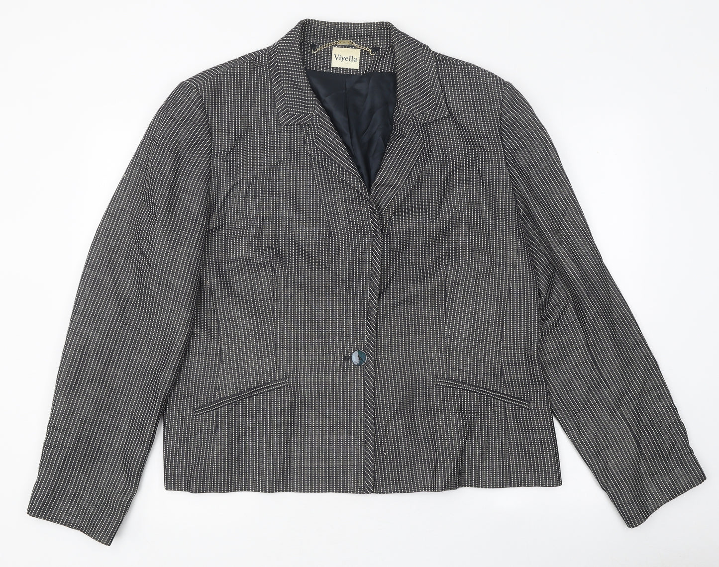 Viyella Womens Black Geometric Jacket Blazer Size 18 Button
