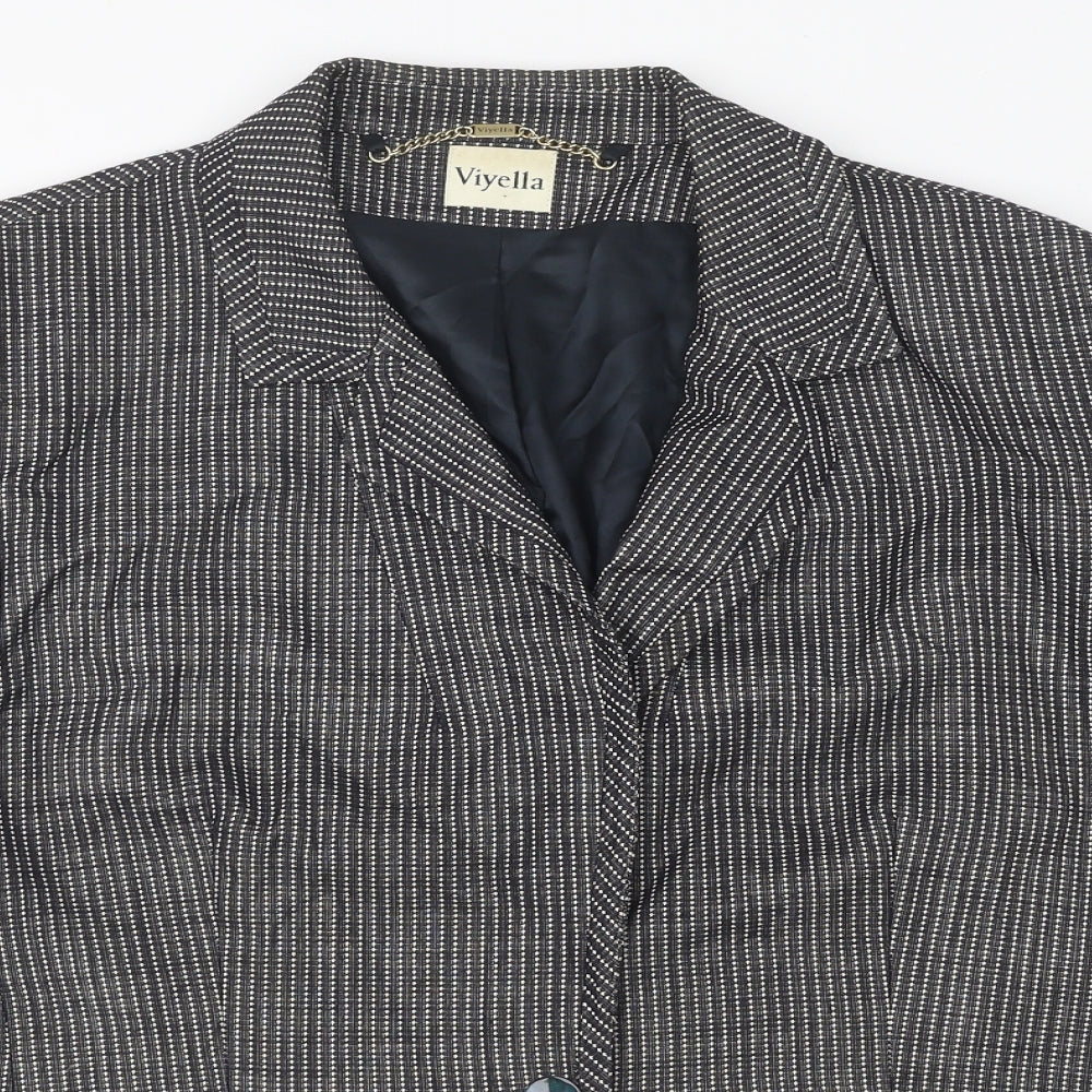 Viyella Womens Black Geometric Jacket Blazer Size 18 Button