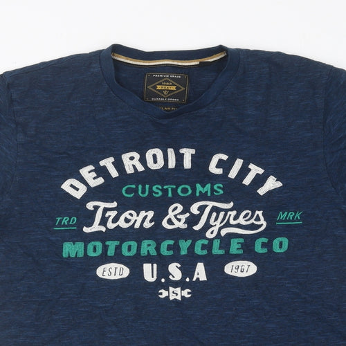 NEXT Mens Blue Polyester T-Shirt Size M Round Neck - Detroit City Motorcycle