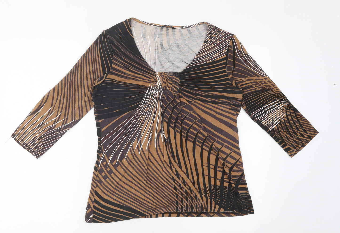 M&Co Womens Brown Geometric Polyester Basic Blouse Size 12 Scoop Neck