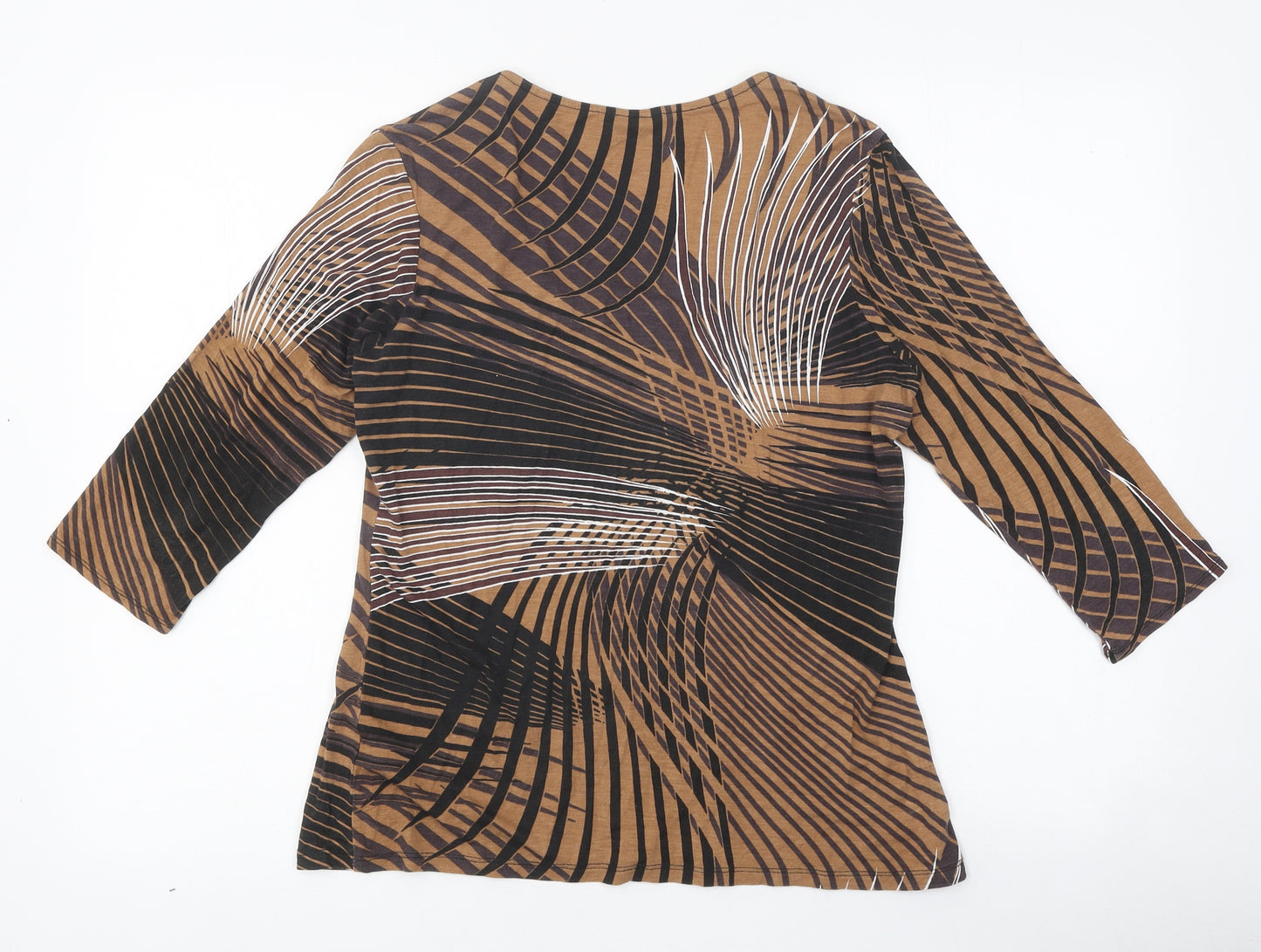 M&Co Womens Brown Geometric Polyester Basic Blouse Size 12 Scoop Neck