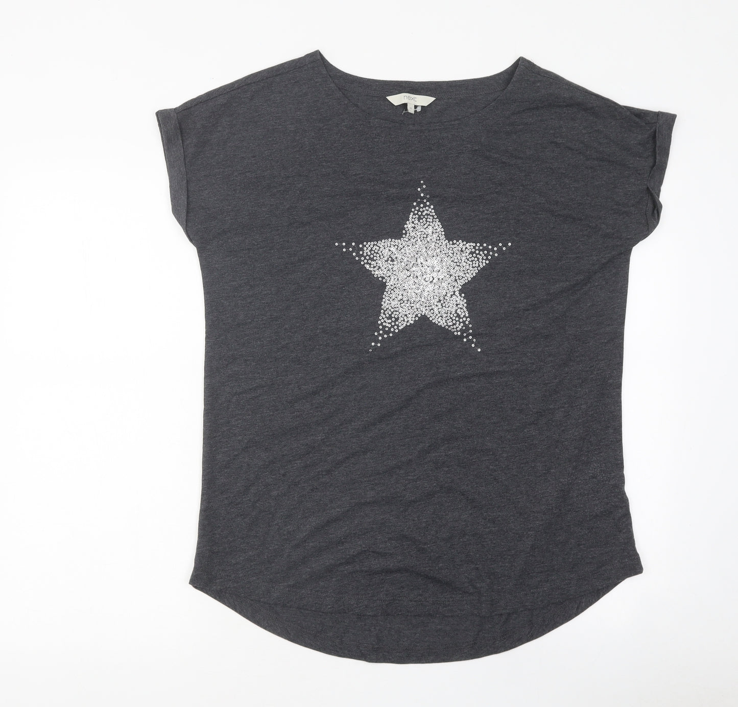 NEXT Womens Grey Polyester Basic T-Shirt Size 12 Round Neck - Star