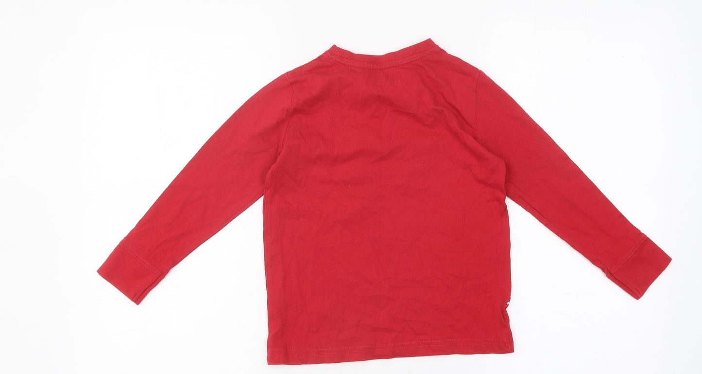 Mini Boden Boys Red 100% Cotton Basic T-Shirt Size 4-5 Years Round Neck Pullover - Christmas Dinosaur