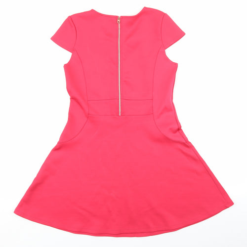 Ted Baker Girls Pink Polyester Fit & Flare Size 12-13 Years Round Neck Zip