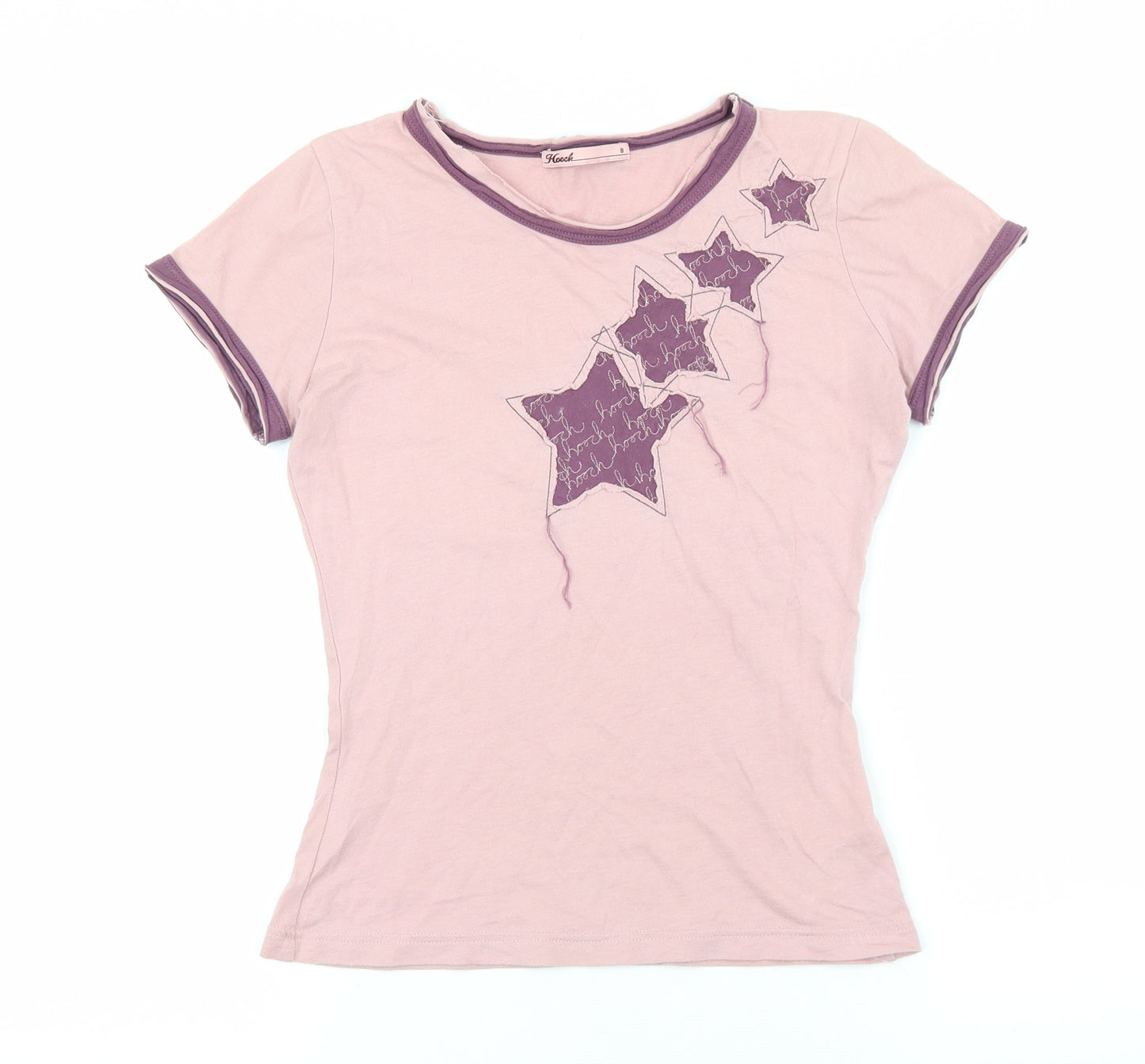 HOOCH Womens Pink 100% Cotton Basic T-Shirt Size 8 Round Neck - Star Pattern