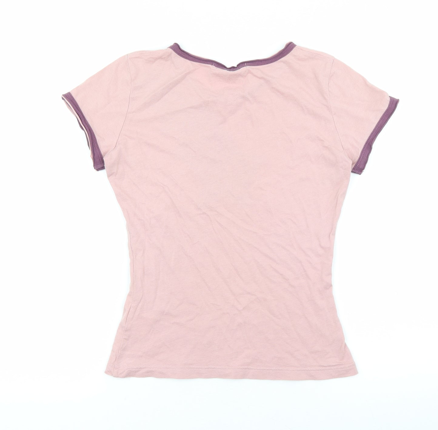 HOOCH Womens Pink 100% Cotton Basic T-Shirt Size 8 Round Neck - Star Pattern
