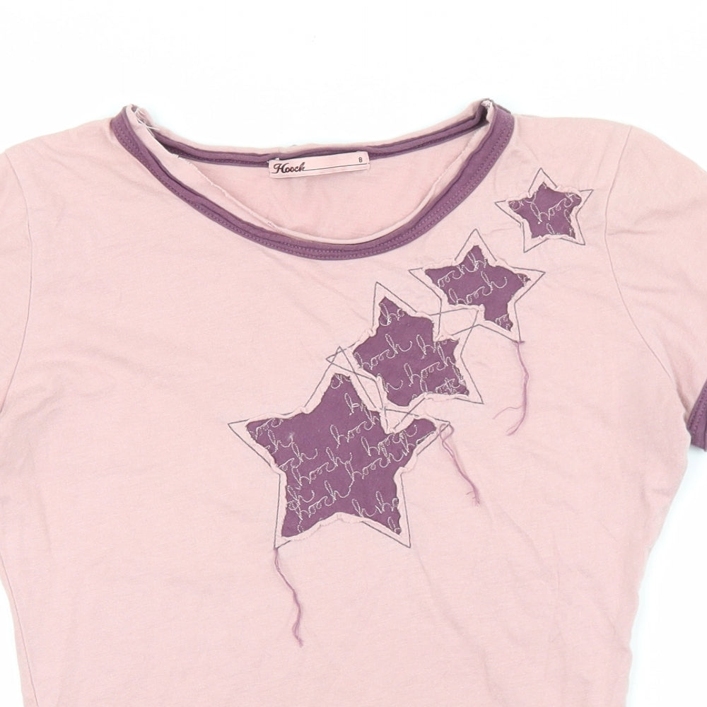 HOOCH Womens Pink 100% Cotton Basic T-Shirt Size 8 Round Neck - Star Pattern