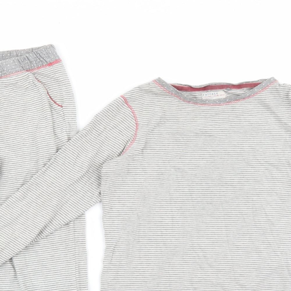 Fat Face Girls Grey Striped Cotton Top Lounge Set Size 10-11 Years Pullover