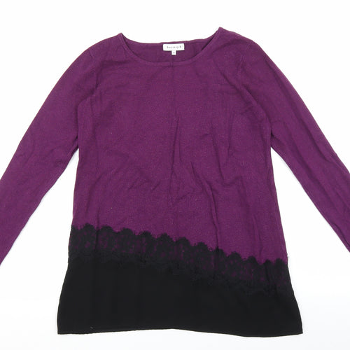 Society 8 Womens Purple Round Neck Viscose Pullover Jumper Size 12
