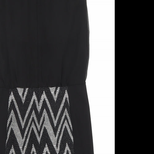 Warehouse Womens Black Geometric Polyester Shift Size 12 V-Neck Zip
