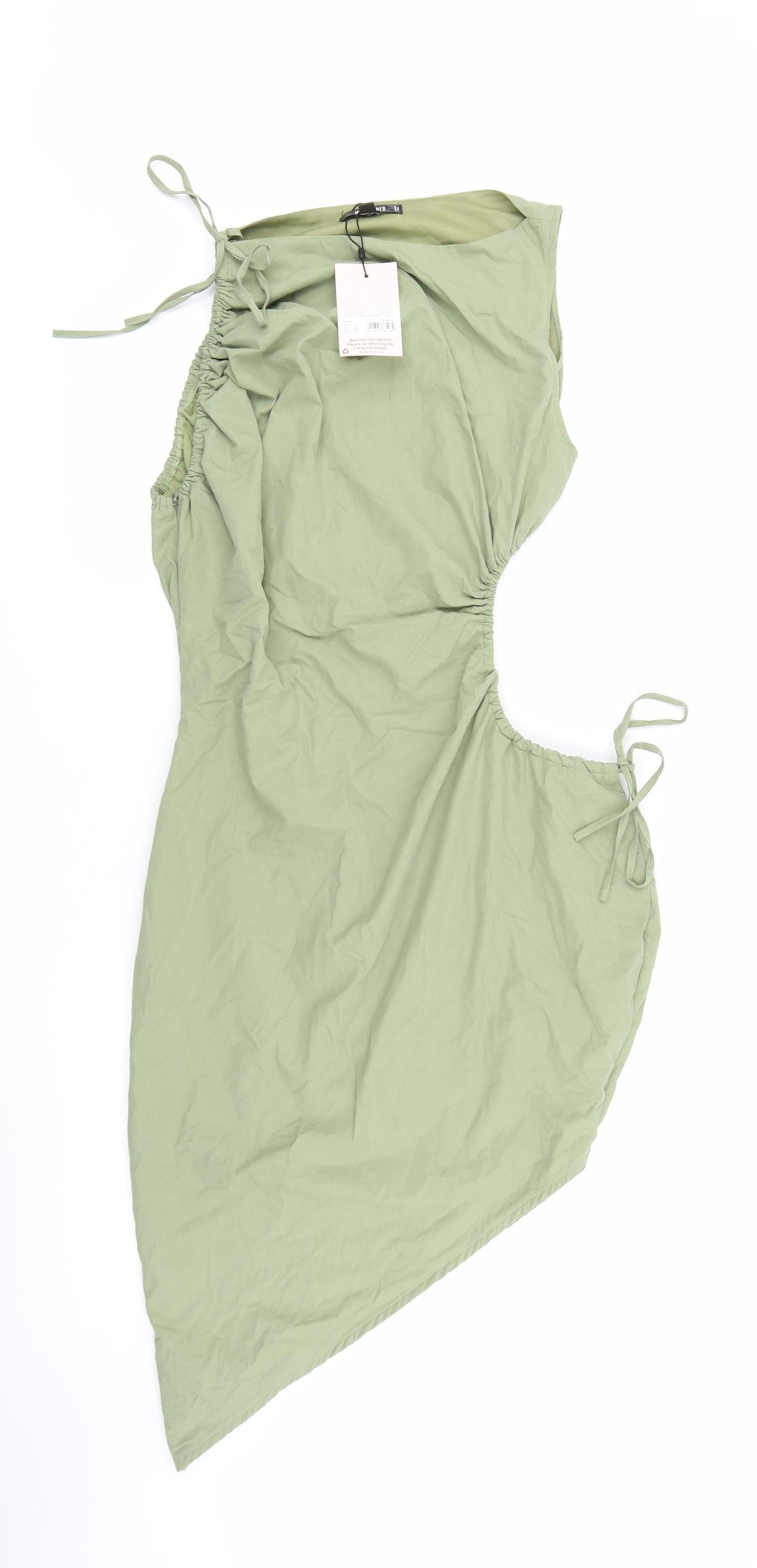 Missguided Womens Green 100% Cotton Shift Size 14 Round Neck Zip