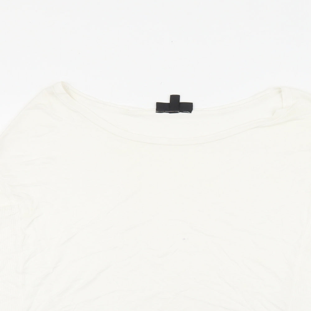 Topshop Womens White Viscose Basic T-Shirt Size 4 Boat Neck