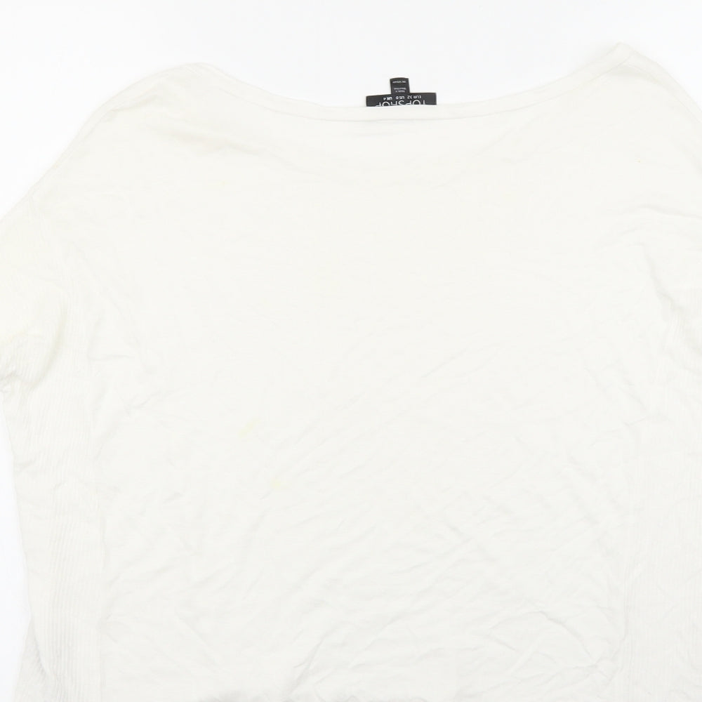 Topshop Womens White Viscose Basic T-Shirt Size 4 Boat Neck
