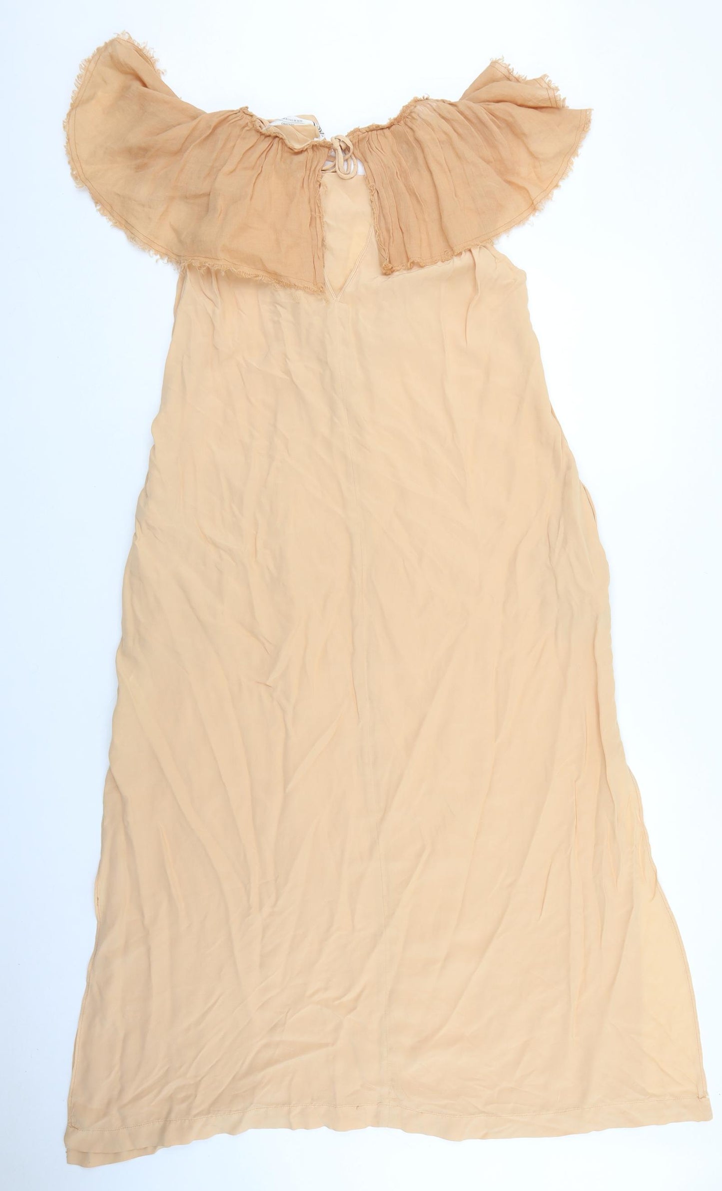 Zara Womens Orange Viscose A-Line Size M V-Neck Tie
