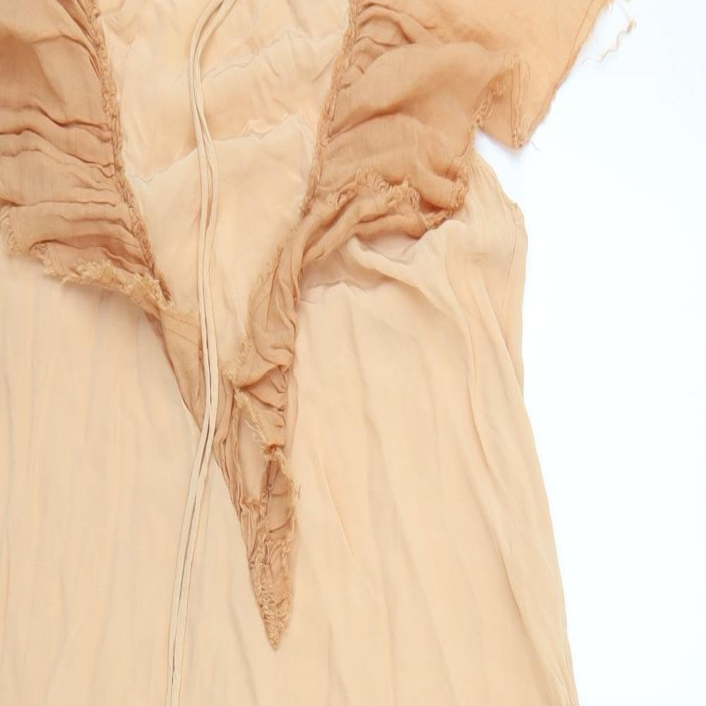 Zara Womens Orange Viscose A-Line Size M V-Neck Tie