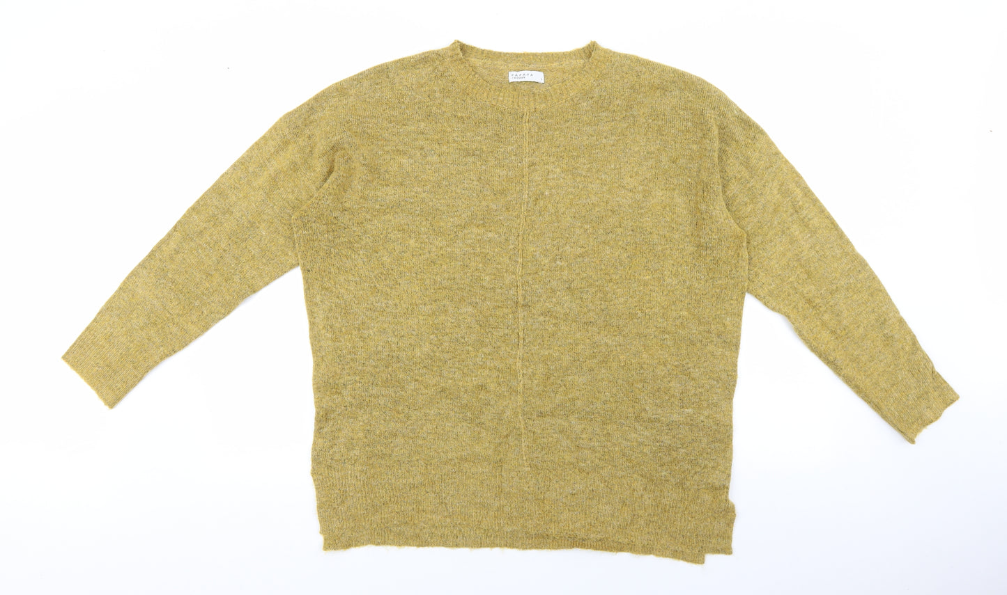 Papaya Womens Yellow Round Neck Acrylic Pullover Jumper Size L