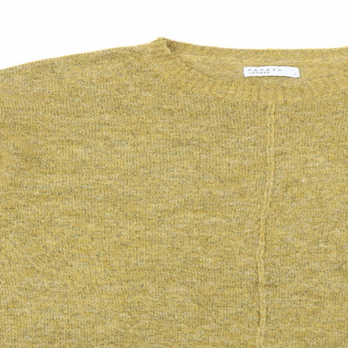 Papaya Womens Yellow Round Neck Acrylic Pullover Jumper Size L