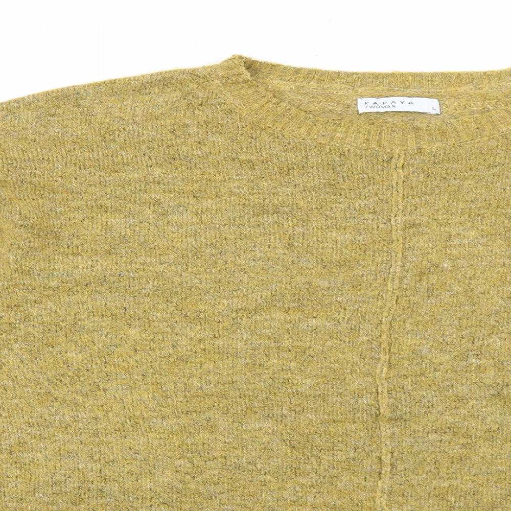 Papaya Womens Yellow Round Neck Acrylic Pullover Jumper Size L