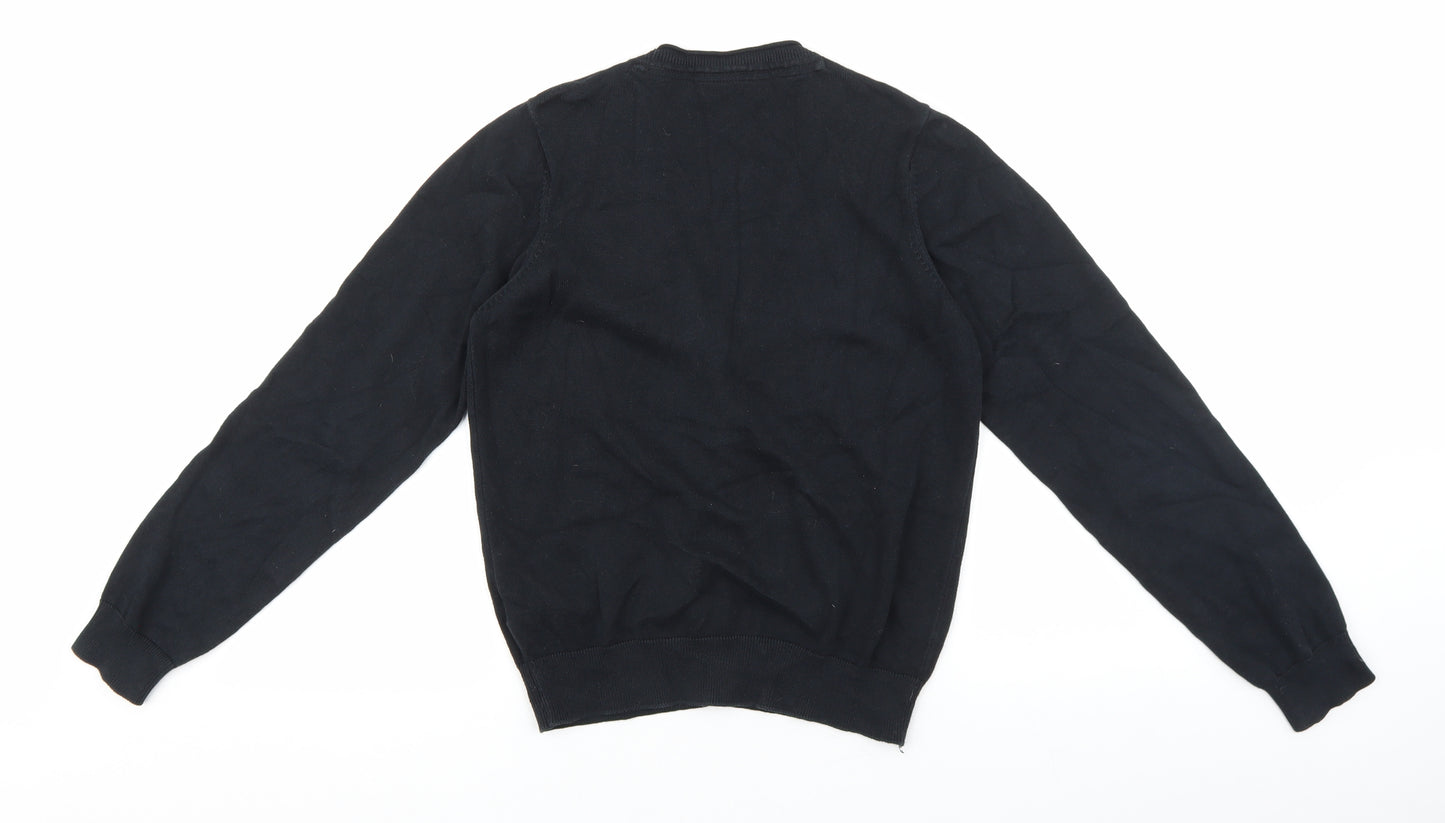 Marks and Spencer Girls Black V-Neck 100% Cotton Cardigan Jumper Size 12-13 Years Button