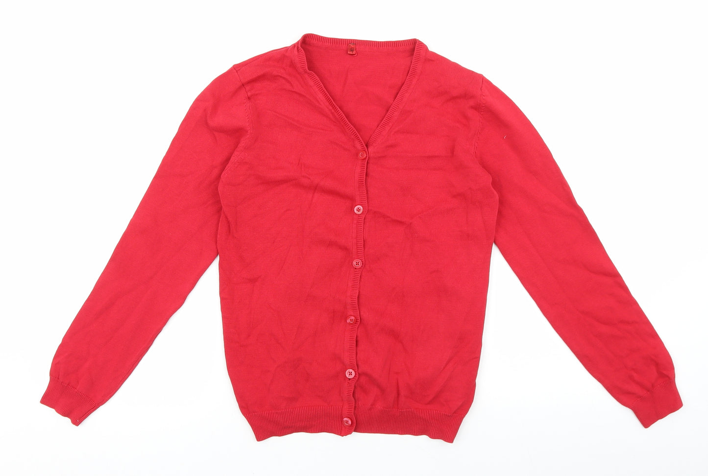 George Girls Red V-Neck 100% Cotton Cardigan Jumper Size 12-13 Years Button
