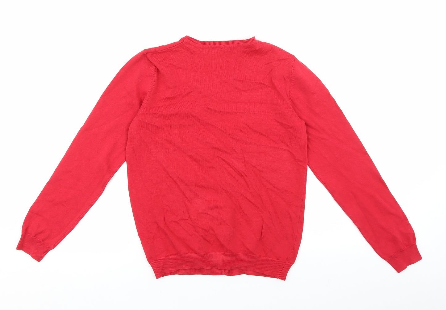 George Girls Red V-Neck 100% Cotton Cardigan Jumper Size 12-13 Years Button