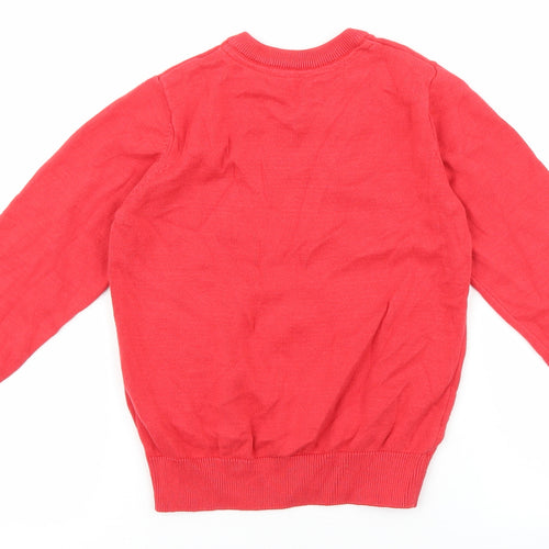 Marks and Spencer Girls Red V-Neck 100% Cotton Pullover Jumper Size 5-6 Years Pullover