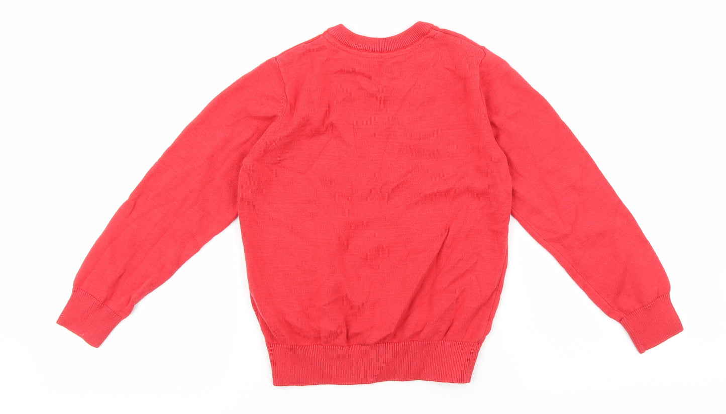 Marks and Spencer Girls Red V-Neck 100% Cotton Pullover Jumper Size 5-6 Years Pullover