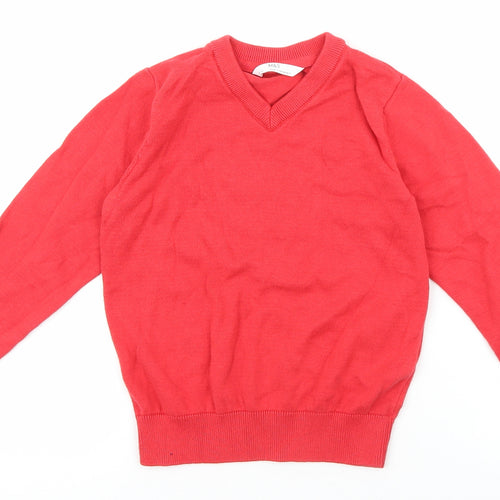 Marks and Spencer Girls Red V-Neck 100% Cotton Pullover Jumper Size 5-6 Years Pullover
