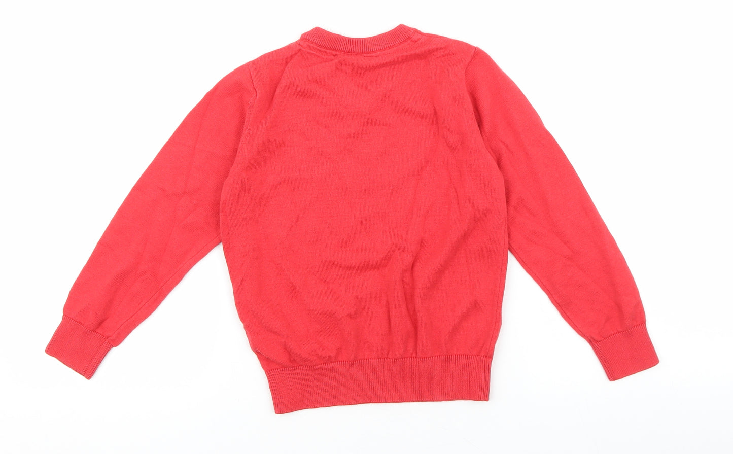 Marks and Spencer Girls Red V-Neck 100% Cotton Pullover Jumper Size 5-6 Years Pullover