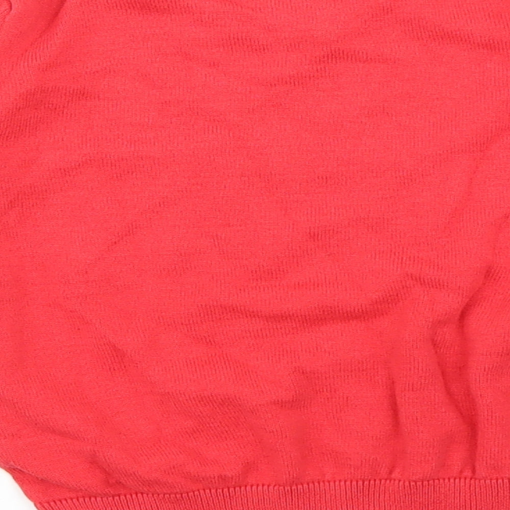 Marks and Spencer Girls Red V-Neck 100% Cotton Pullover Jumper Size 5-6 Years Pullover