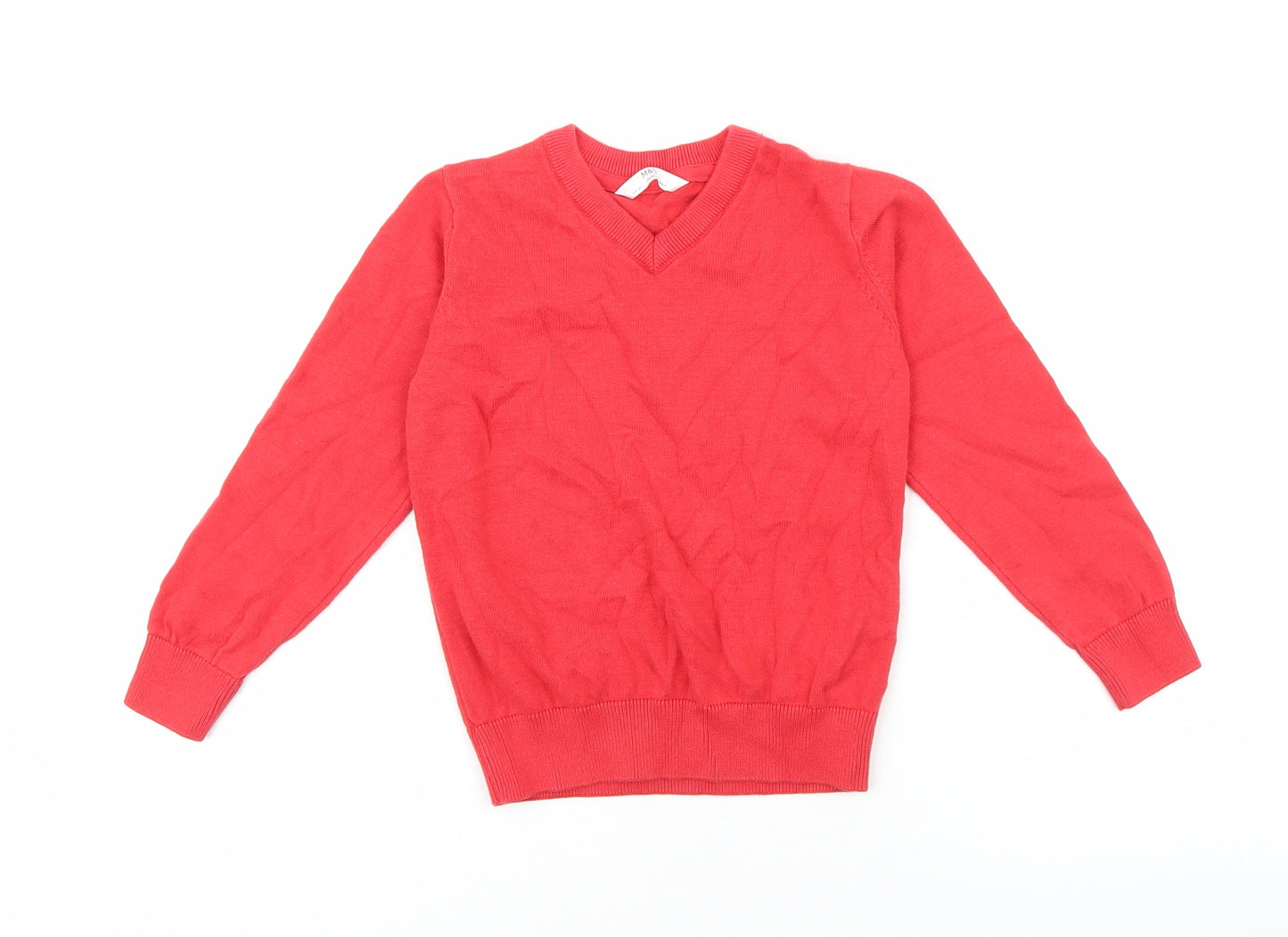 Marks and Spencer Girls Red V-Neck 100% Cotton Pullover Jumper Size 5-6 Years Pullover