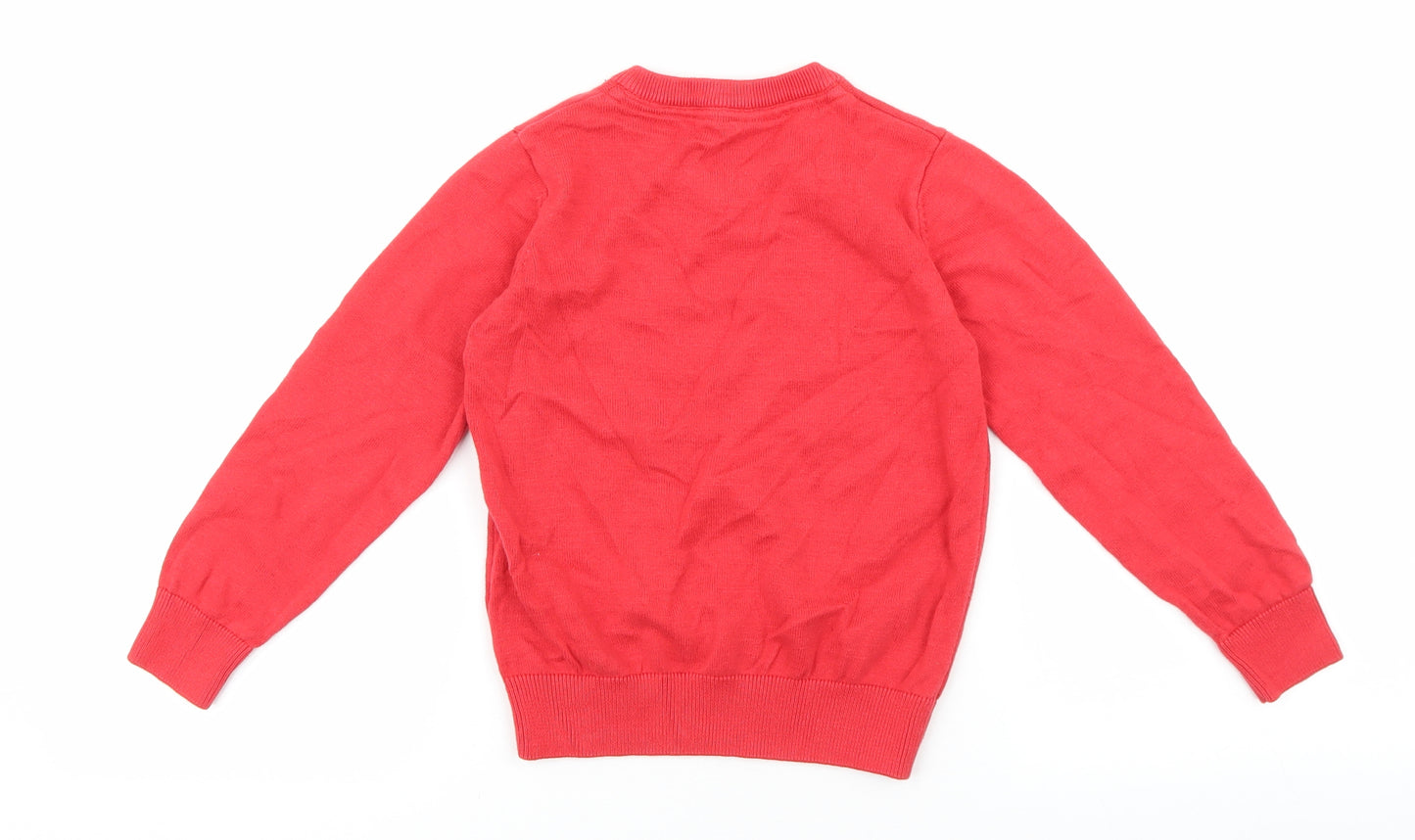 Marks and Spencer Girls Red V-Neck 100% Cotton Pullover Jumper Size 5-6 Years Pullover