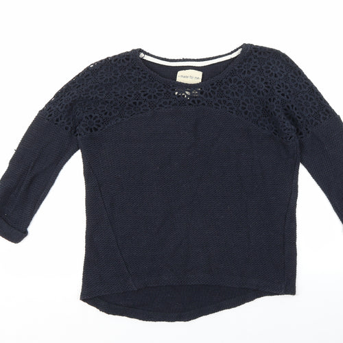 NEXT Womens Blue Round Neck Floral Cotton Pullover Jumper Size 8