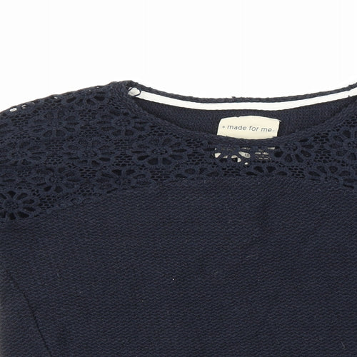 NEXT Womens Blue Round Neck Floral Cotton Pullover Jumper Size 8