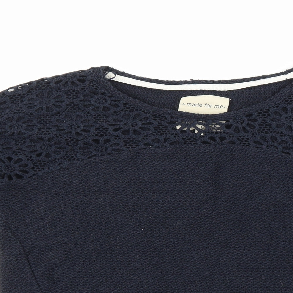 NEXT Womens Blue Round Neck Floral Cotton Pullover Jumper Size 8