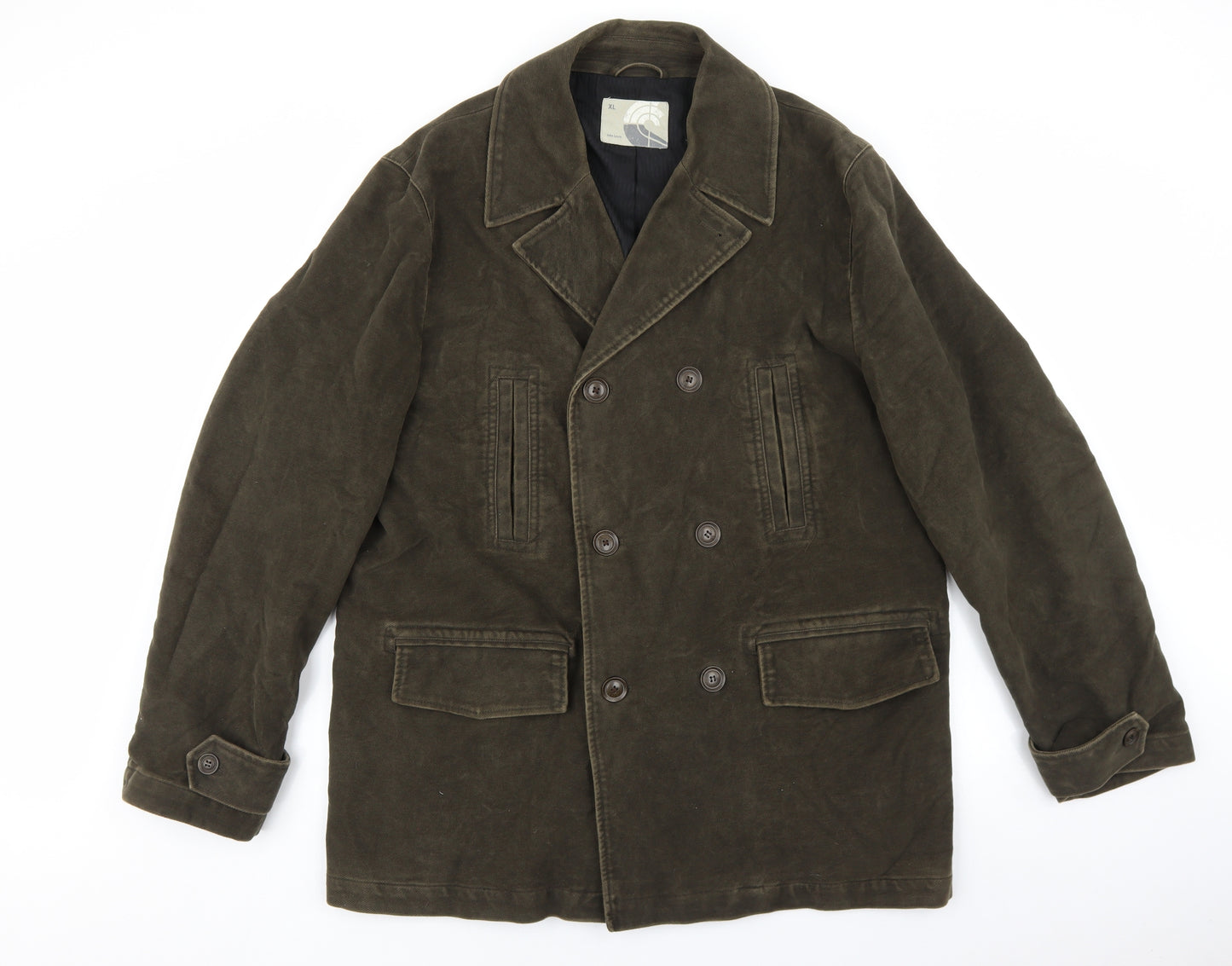 John Lewis Mens Green Pea Coat Coat Size XL Button