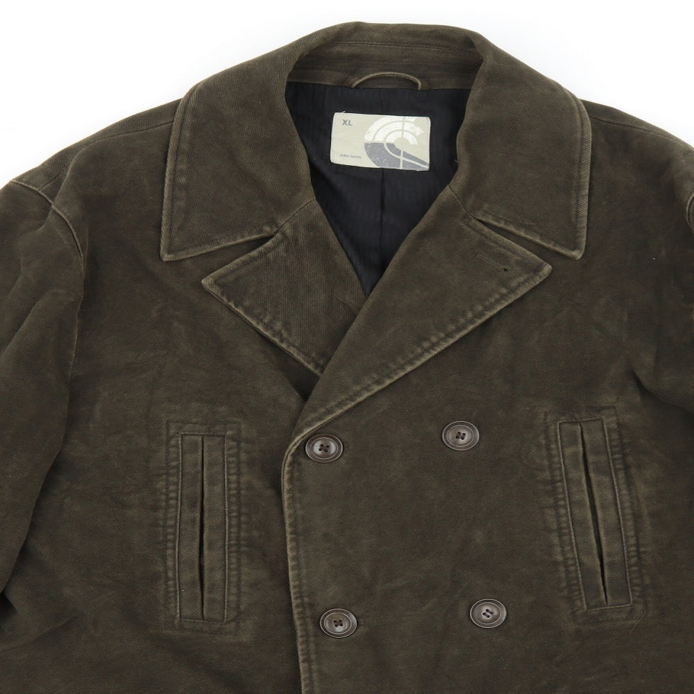 John Lewis Mens Green Pea Coat Coat Size XL Button