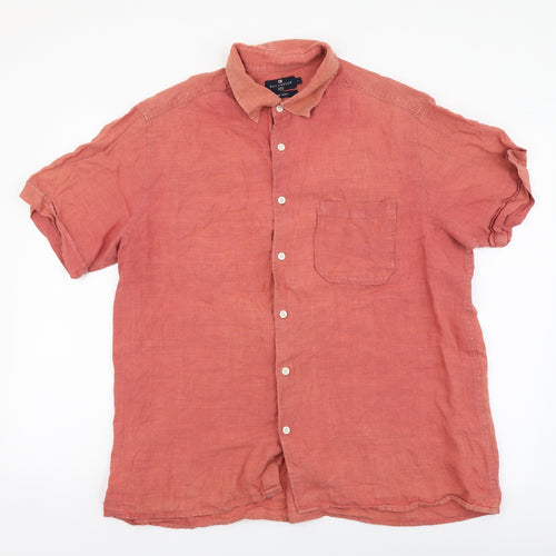 Blue Harbour Mens Orange Cotton Button-Up Size L Collared Button