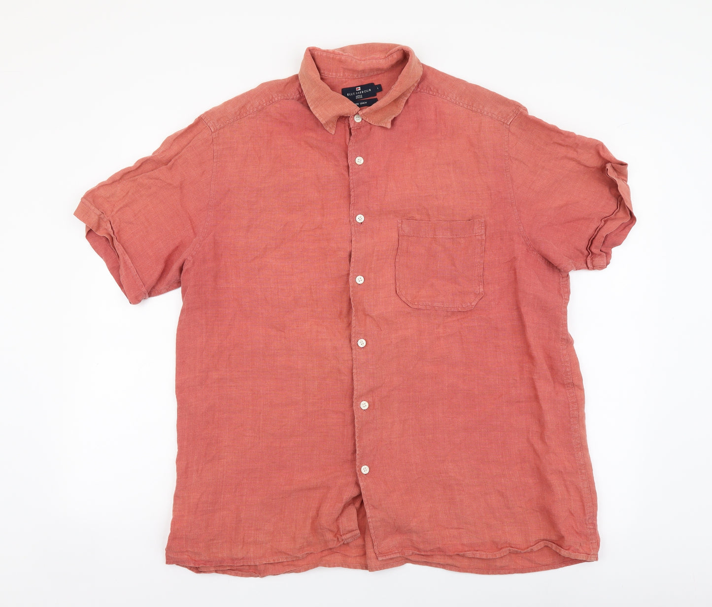 Blue Harbour Mens Orange Cotton Button-Up Size L Collared Button