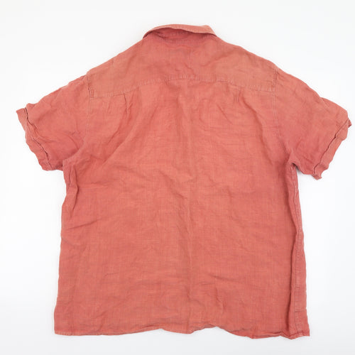 Blue Harbour Mens Orange Cotton Button-Up Size L Collared Button