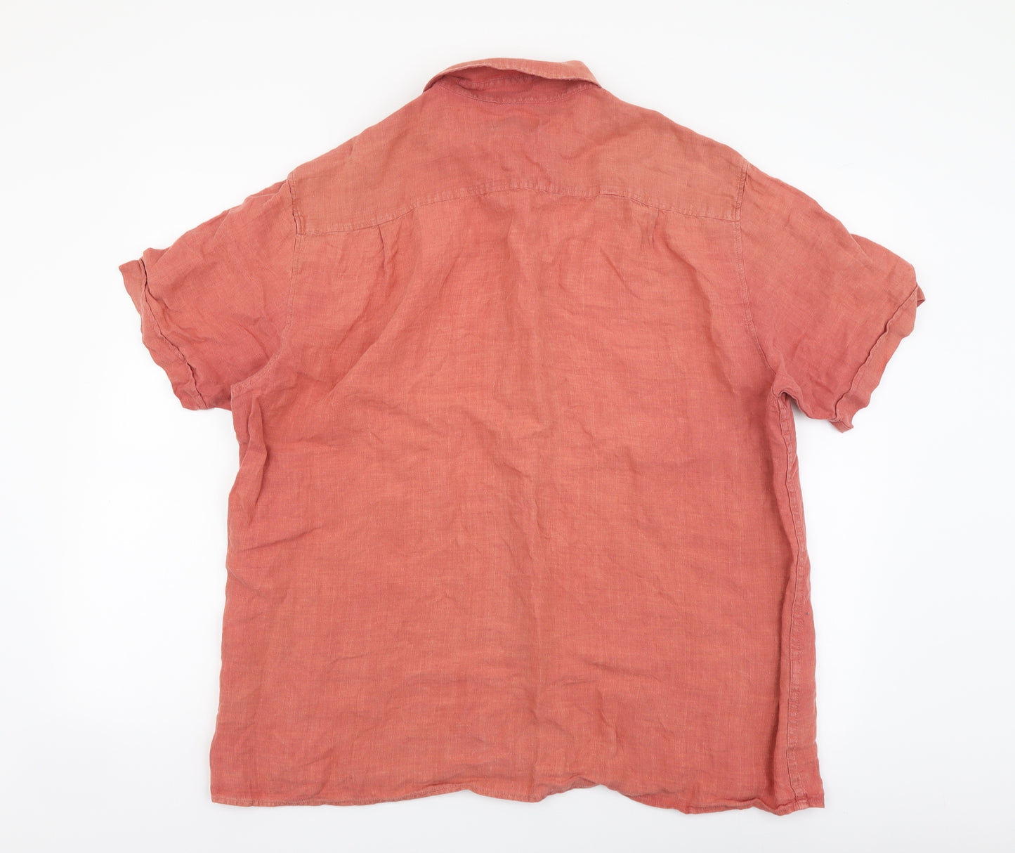Blue Harbour Mens Orange Cotton Button-Up Size L Collared Button