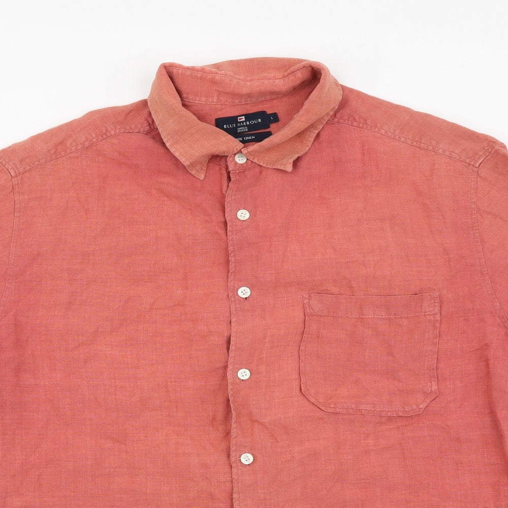 Blue Harbour Mens Orange Cotton Button-Up Size L Collared Button
