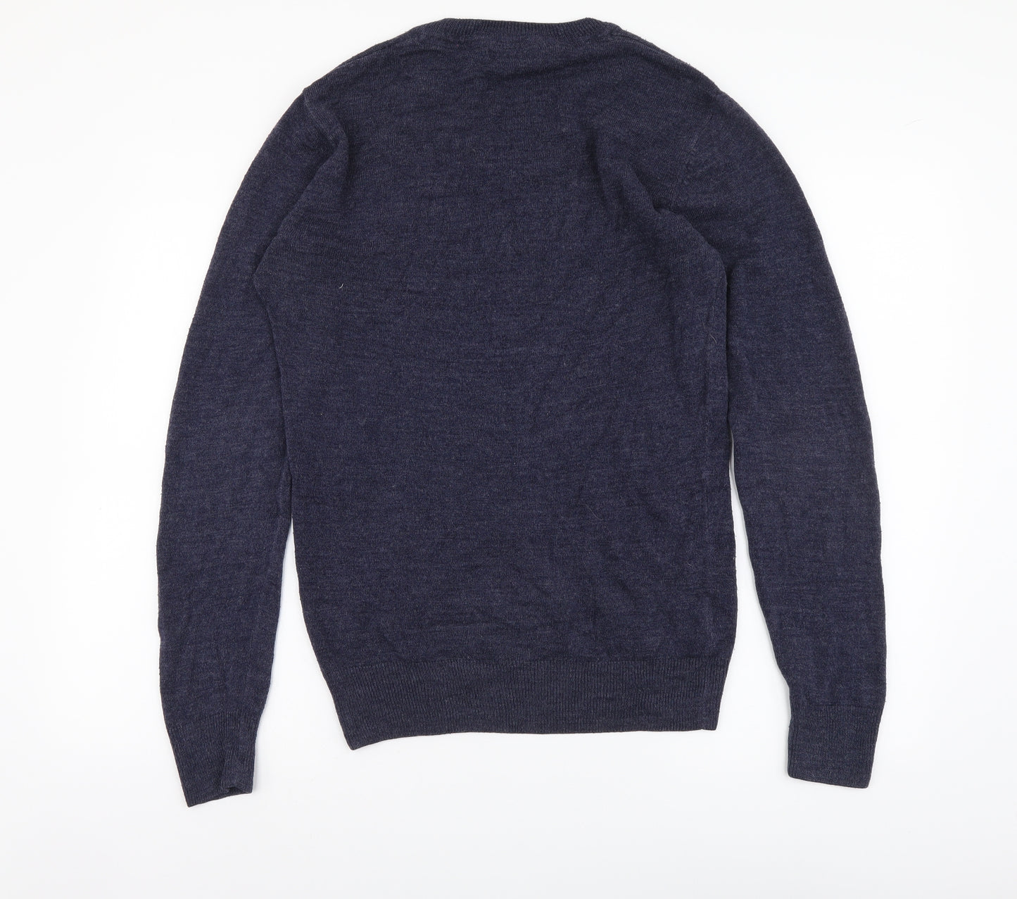 Easy Mens Blue V-Neck Acrylic Pullover Jumper Size S