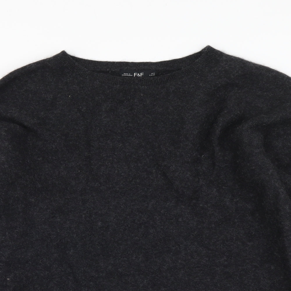 F&F Womens Grey Round Neck Cashmere Pullover Jumper Size 10