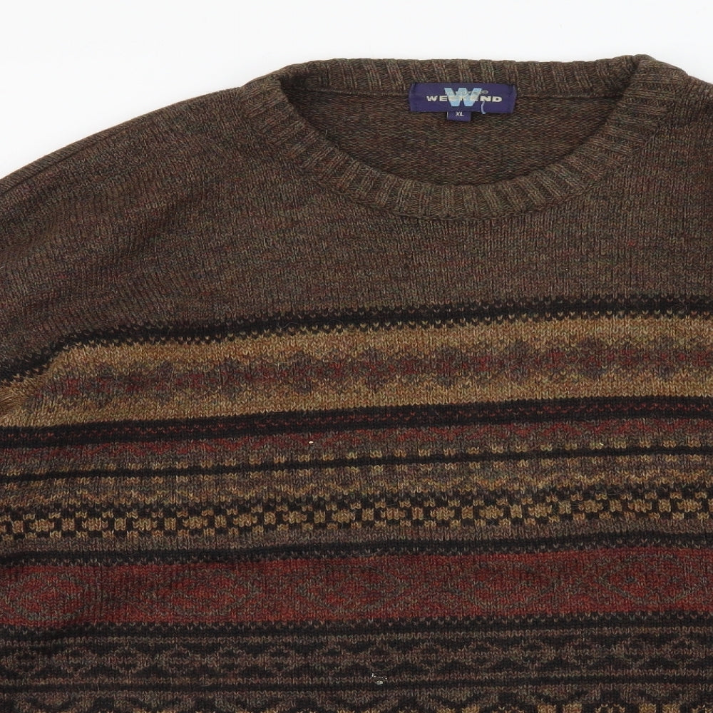 Weekend Mens Brown Round Neck Acrylic Pullover Jumper Size XL